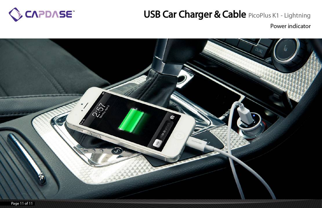 Автомобильное зарядное устройство Capdase USB Car Charger & Cable PicoPlus K1 Lightning - цвет белый