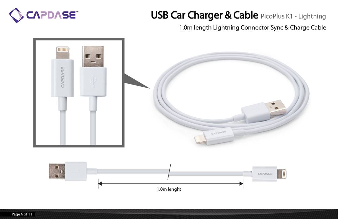 Автомобильное зарядное устройство Capdase USB Car Charger & Cable PicoPlus K1 Lightning - цвет белый