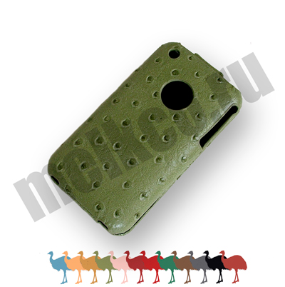 Кожаный чехол, страусиная кожа Melkco Leather Case для Apple iPhone 3GS/3G - JT - оливковый