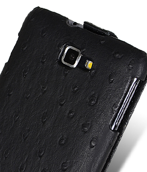 Кожаный чехол, страусиная кожа Melkco для Samsung Galaxy Note GT-N7000 / Note LTE GT-N7005 - JT - чёрный