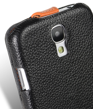 Кожаный чехол Melkco для Samsung Galaxy S4 GT-I9500 - JT Special Edition - черный с оранжевой полосой