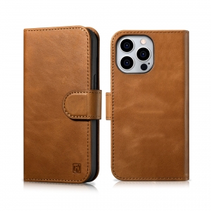 Книжка+накладка чехол из натуральной кожи 2 в 1 Oil Wax Premium Leather для iPhone 15 Pro Max, Camel Tan