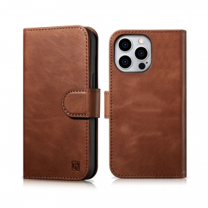 Книжка+накладка чехол из натуральной кожи 2 в 1 Oil Wax Premium Leather для iPhone 15 Pro Max, Retro Brown