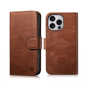 Книжка+накладка чехол из натуральной кожи 2 в 1 IcareR Oil Wax Premium Leather для iPhone 16 Pro Max, Retro Brown