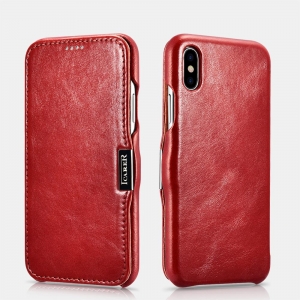 Кожаный чехол-книжка iCarer Vintage Series Side Open для iPhone XS Max, красный