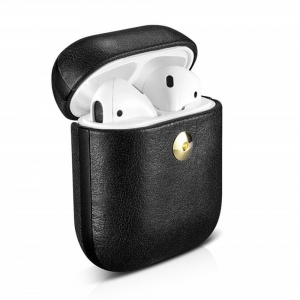 Кожаный чехол IcareR Crazy Horse для Airpods 1/2 Crazy Horse, черный