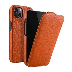 Кожаный чехол флип Melkco Jacka Type для Apple iPhone 15, оранжевый