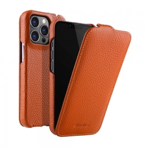 Кожаный чехол флип Melkco Jacka Type для Apple iPhone 15 Pro Max, оранжевый