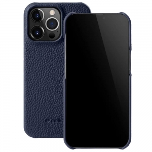 Кожаный чехол накладка Melkco Snap Cover для iPhone 15 Pro, темно-синий