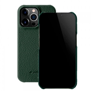 Кожаный чехол накладка Melkco Snap Cover для iPhone 15 Pro, темно-зеленый