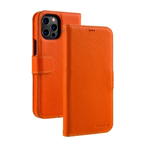 Кожаный чехол книжка Melkco Wallet Book Type для iPhone 15 Pro Max, оранжевый