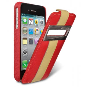 Кожаный чехол Melkco для Apple iPhone 4/4S - Jacka ID Type Limited Edition - красный с желтой полосой