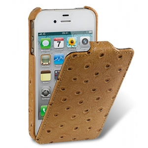Кожаный чехол, страусиная кожа Melkco для Apple iPhone 4S / 4 - Jacka Type - цвет хаки