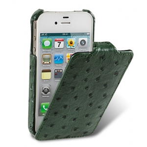 Кожаный чехол, страусиная кожа Melkco для Apple iPhone 4S / 4 - Jacka Type - зелёный