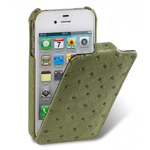 Кожаный чехол, страусиная кожа Melkco для Apple iPhone 4S / 4 - Jacka Type - оливковый
