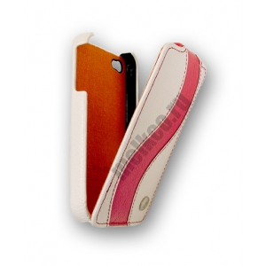 Кожаный чехол Melkco для Apple iPhone 4S/4 - Jacka Type Special Edition - белый с красной полосой