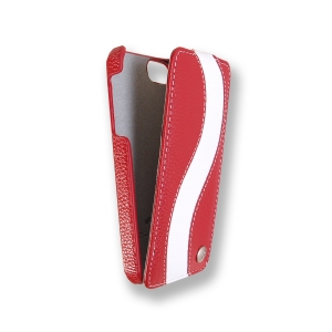 Кожаный чехол Melkco для Apple iPhone 5/5S / iPhone SE - Jacka Type Special Edition - красный с белой полосой