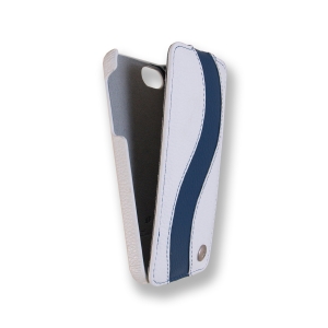 Кожаный чехол Melkco для Apple iPhone 5/5S / iPhone SE - Jacka Type Special Edition - белый с синей полосой