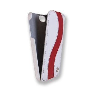 Кожаный чехол Melkco для Apple iPhone 5/5S / iPhone SE - Jacka Type Special Edition - белый с красной полосой