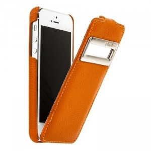 Кожаный чехол с окошком Melkco для Apple iPhone 5/5S / iPhone SE - Jacka ID Type - оранжевый