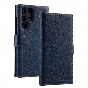 Кожаный чехол книжка Melkco Wallet Book Type для Samsung Galaxy S22 Ultra, темно-синий