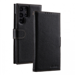 Кожаный чехол книжка Melkco Wallet Book Type для Samsung Galaxy S22 Ultra, черный