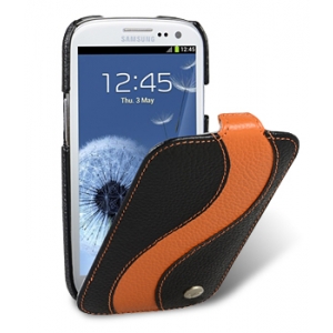 Кожаный чехол Melkco для Samsung Galaxy SIII GT-I9300 - Special Edition Jacka Type - чёрный с оранжевой полосой