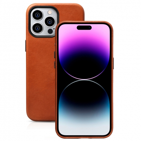 Кожаный чехол с Magsafe IcareR Oil Wax для iPhone 15 Pro Max, Retro-Brown