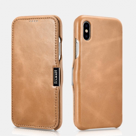 Кожаный чехол-книжка iCarer Vintage Series Side Open для iPhone XS Max, хаки