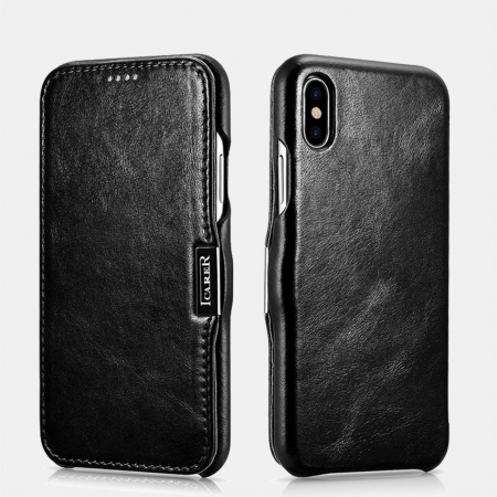 Кожаный чехол-книжка iCarer Vintage Series Side Open для iPhone XS Max, черный