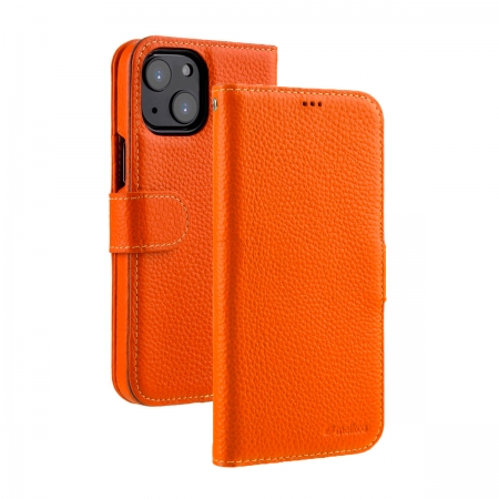 Кожаный чехол книжка Melkco Wallet Book Type для iPhone 15, оранжевый