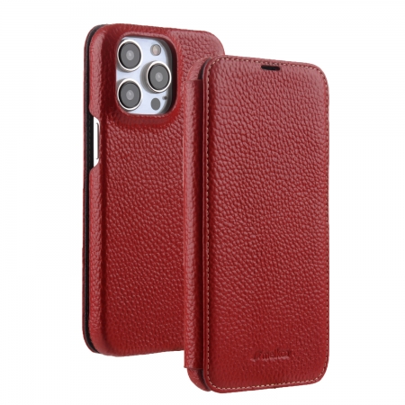 Кожаный чехол книжка Melkco Face Cover Type для iPhone 15 Pro Max, красный