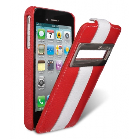 Кожаный чехол Melkco для Apple iPhone 4/4S - Jacka ID Type Limited Edition - красный с белой полосой