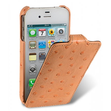 Кожаный чехол, страусиная кожа Melkco для Apple iPhone 4S / 4 - Jacka Type - оранжевый