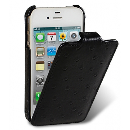 Кожаный чехол, страусиная кожа Melkco для Apple iPhone 4S / 4 - Jacka Type - насыщенный чёрный