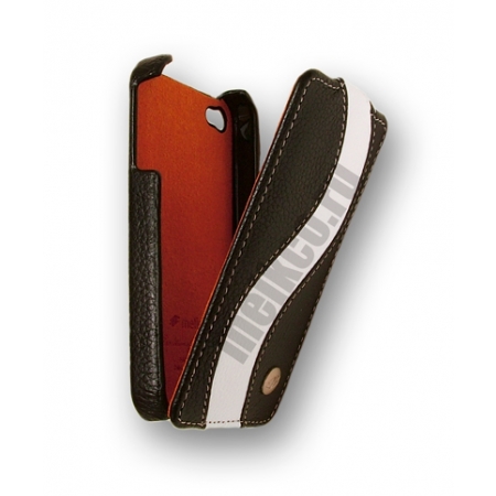 Кожаный чехол Melkco для Apple iPhone 4S/4 - Jacka Type Special Edition - чёрный с белой полосой