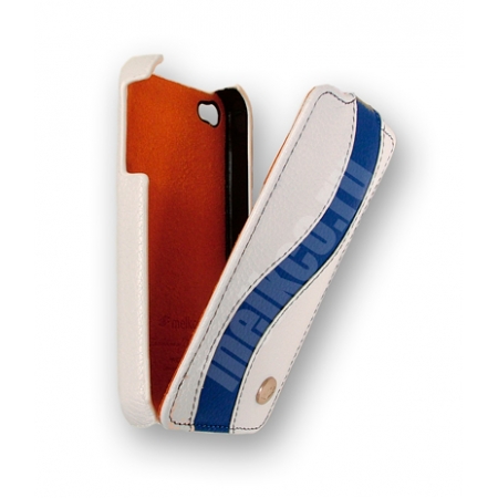 Кожаный чехол Melkco для Apple iPhone 4S/4 - Jacka Type Special Edition - белый с синей полосой