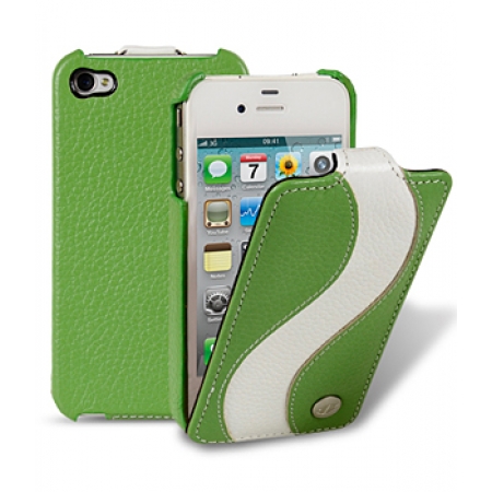 Кожаный чехол Melkco для Apple iPhone 4S/4 - Jacka Type Special Edition - зелёный с белой полосой