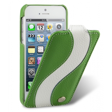 Кожаный чехол Melkco для Apple iPhone 5/5S / iPhone SE - Jacka Type Special Edition - зелёный с белой полосой