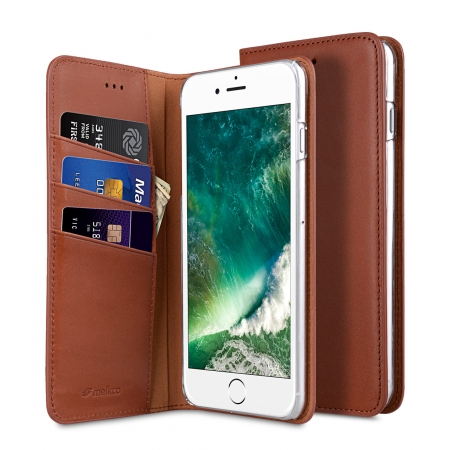 Кожаный чехол книжка Melkco для iPhone 7 Plus/8 Plus - Herman Series Book Style Case - светло-коричневый