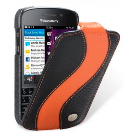 Кожаный чехол Melkco для Blackberry Q10 - Special Edition Jacka Type - черный с оранжевой полосой
