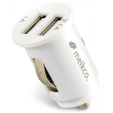 Автомобильное зарядное устройство Melkco - два порта USB, выход 1А и 2,1А, белый цвет
