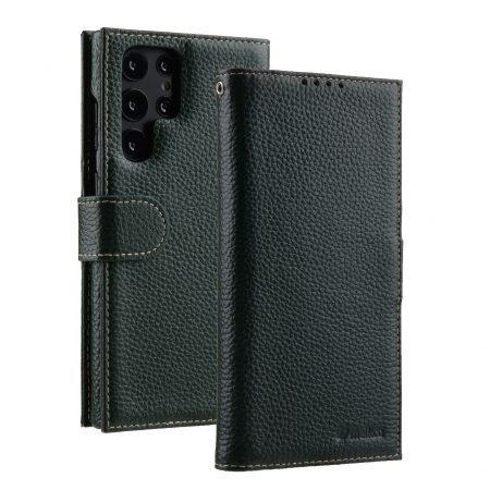 Кожаный чехол книжка Melkco Wallet Book Type для Samsung Galaxy S22 Ultra, темно-зеленый
