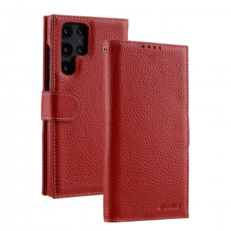 Кожаный чехол книжка Melkco Wallet Book Type для Samsung Galaxy S22 Ultra, красный