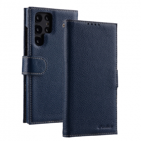 Кожаный чехол книжка Melkco Wallet Book Type для Samsung Galaxy S23 Ultra, темно-синий