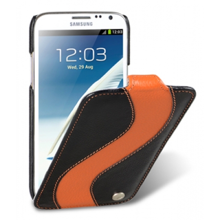 Кожаный чехол Melkco для Samsung Galaxy Note 2 GT-N7100 - Jacka Type Special Edition - чёрный с оранжевой полосой