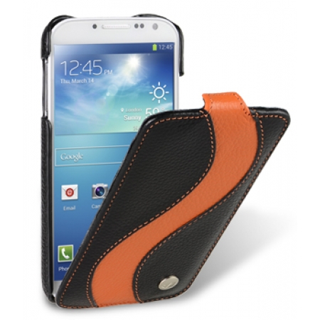 Кожаный чехол Melkco для Samsung Galaxy S4 GT-I9500 - Jacka Type Special Edition - черный с оранжевой полосой