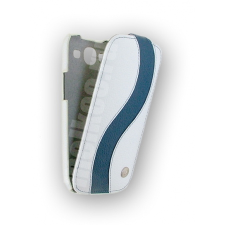 Кожаный чехол Melkco для Samsung Galaxy SIII GT-I9300 - Special Edition Jacka Type - белый с синей полосой
